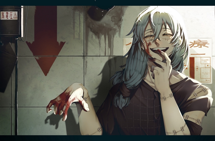 Mahito from Jujutsu Kaisen with Blood and Grey Hair