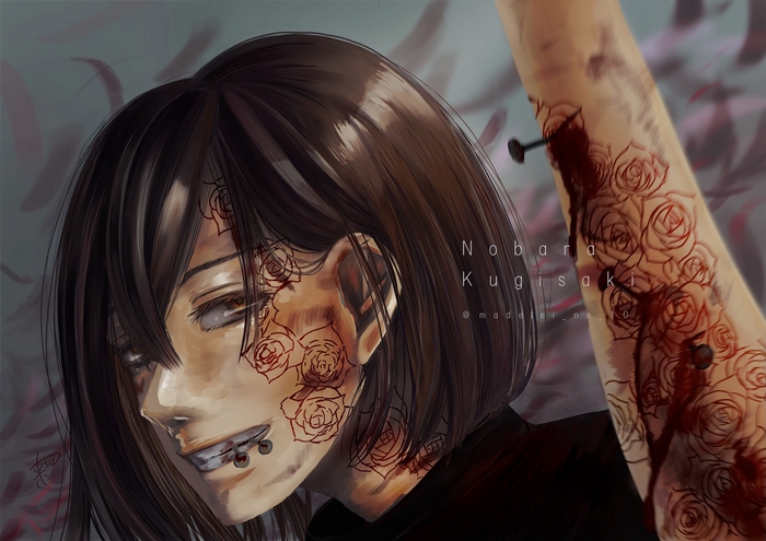 Nobara Kugisaki with Rose Tattoos and Piercings
