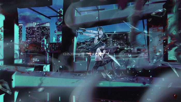 Lan Wangji and Wei Wuxian in a city at night