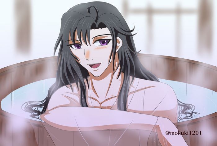 Wei Wuxian bathing in a wooden tub