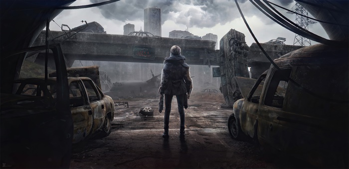 Post-Apocalyptic Cityscape with a Lone Survivor