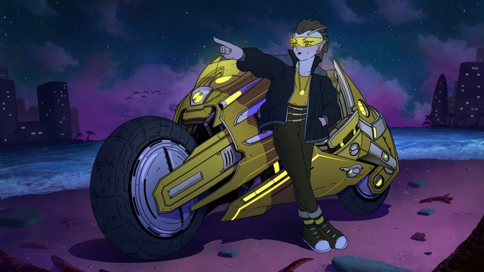 Sci Fi Cyberpunk Motorcycle on Beach