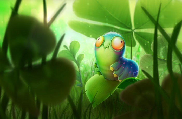 Fantasy Caterpillar on a Leaf 4K