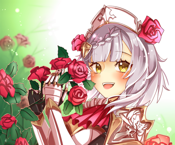 Noelle from Genshin Impact holding roses