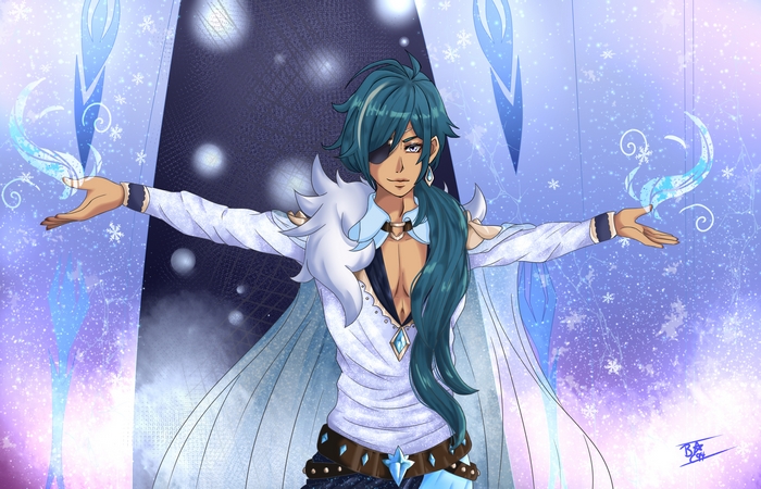 Kaeya from Genshin Impact with ice powers