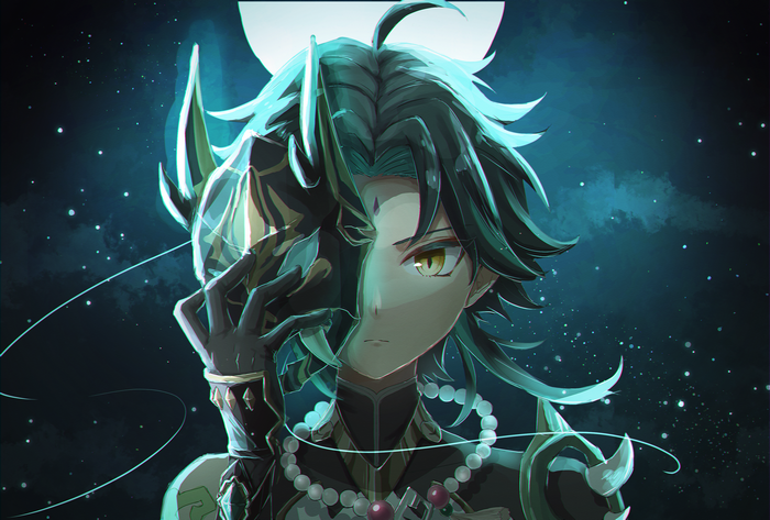 Xiao From Genshin Impact Under Moonlight
