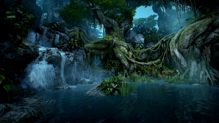 Gears 5 jungle waterfall scene