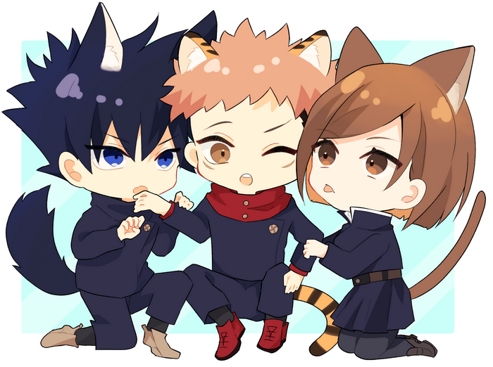Yuji Itadori and Friends in Chibi Style
