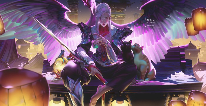 Angel Warrior with Sword and Cats