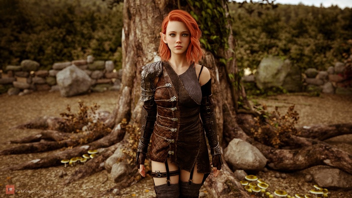 Elf woman with pink hair in armor, 4K