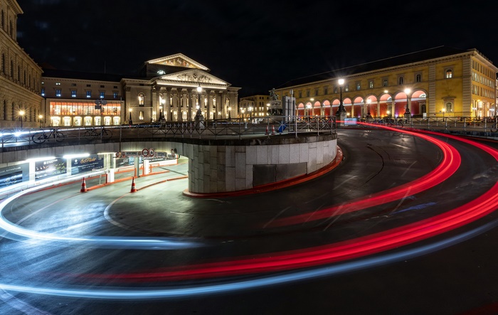 Munich at Night with Light Trails
