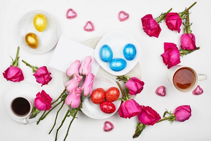 Easter Eggs and Roses Still Life