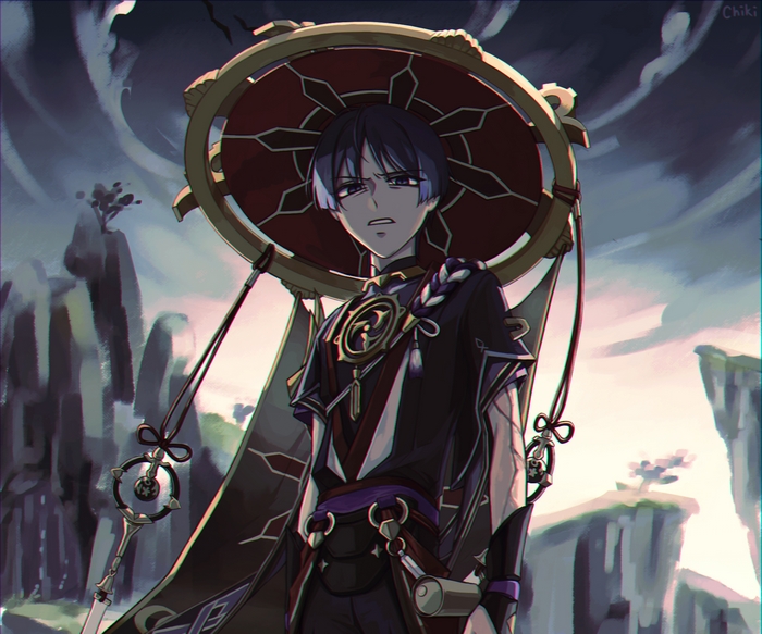 Scaramouche from Genshin Impact with a large hat