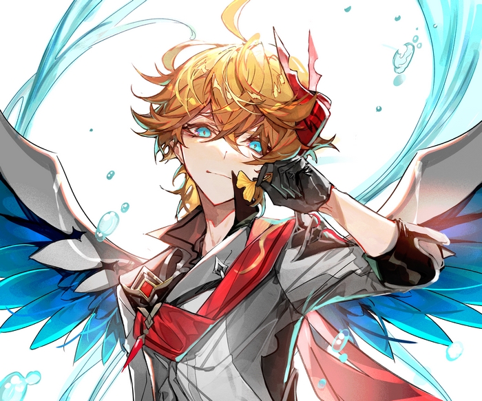 Tartaglia Childe from Genshin Impact with butterfly