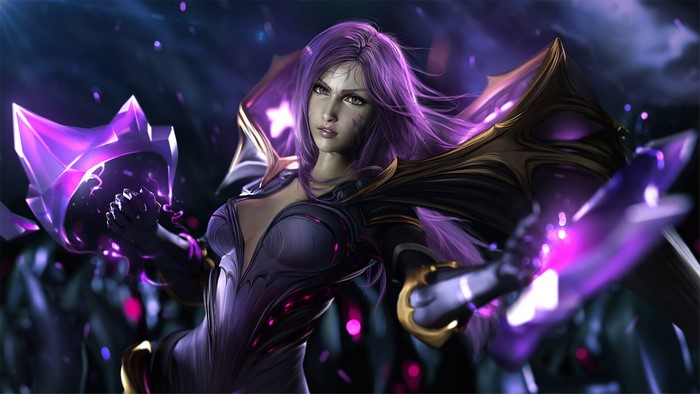 Kai'Sa from League of Legends with purple energy