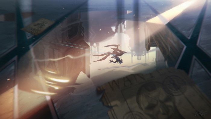 Camille from League of Legends in a dramatic scene