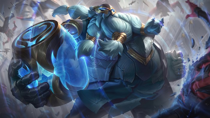 Warden Gragas with a glowing blue weapon