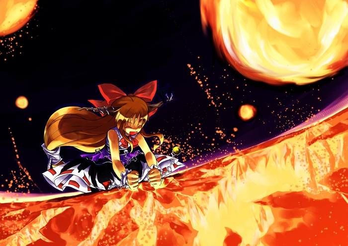 Suika Ibuki in a fiery landscape