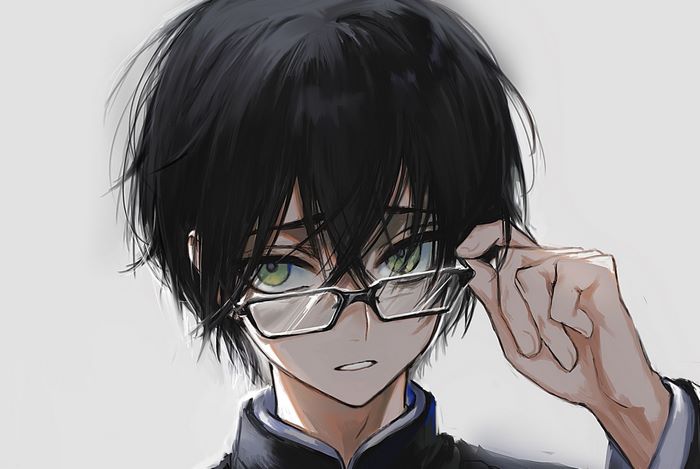 Anime boy with black hair and glasses