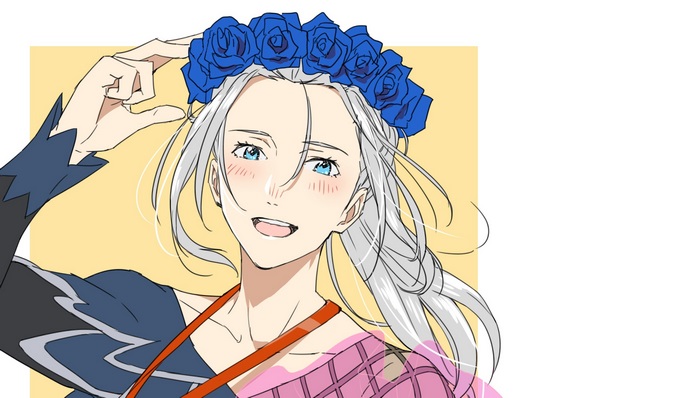 Victor Nikiforov wearing a blue rose crown