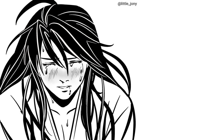 Wei Wuxian crying with tears and sweat