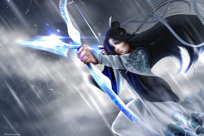 Lan Wangji from Mo Dao Zu Shi with a glowing bow