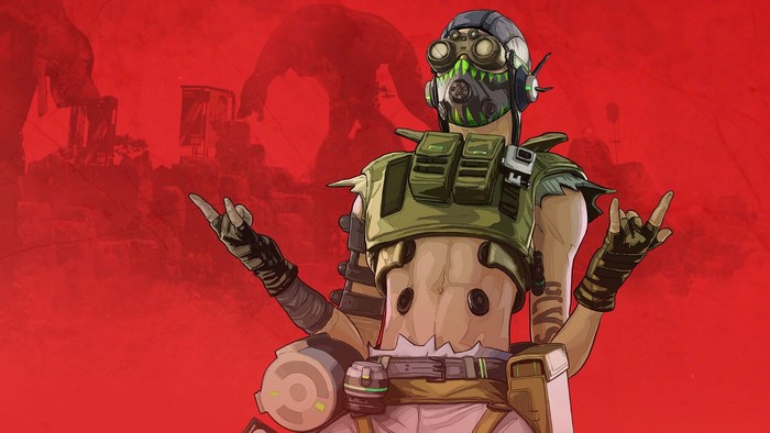 Octane from Apex Legends with red background
