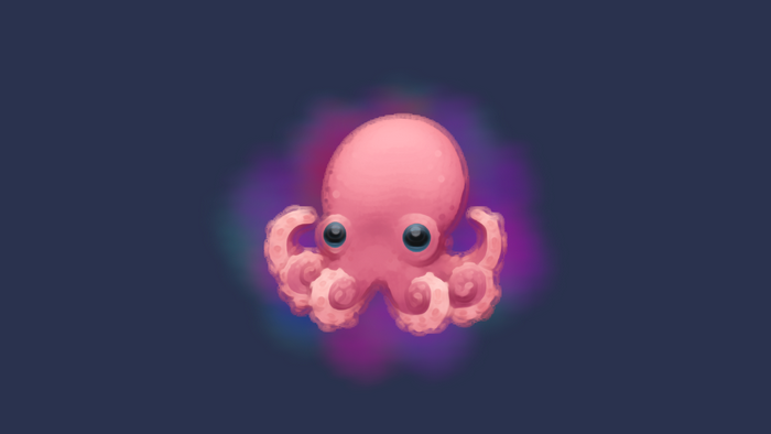 Pink octopus with big eyes and tentacles