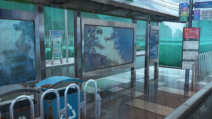 Bus Stop in the Rain 4K