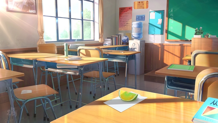 Classroom with desks and chairs