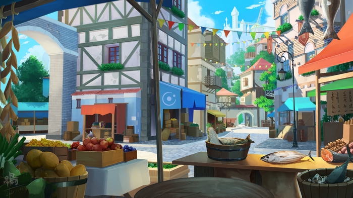 City 4K Market with Fruit and Fish