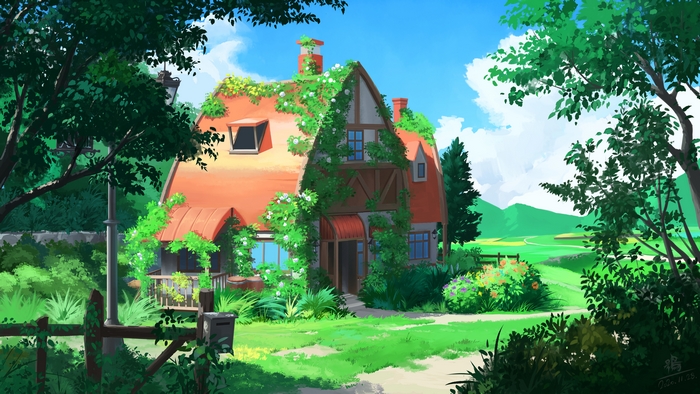 A charming house covered in vines and flowers