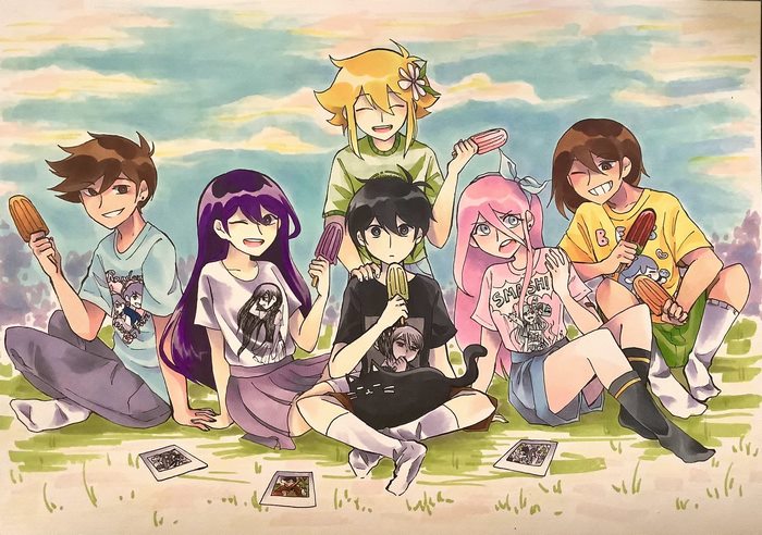 Omori Characters Enjoying Popsicles Outdoors