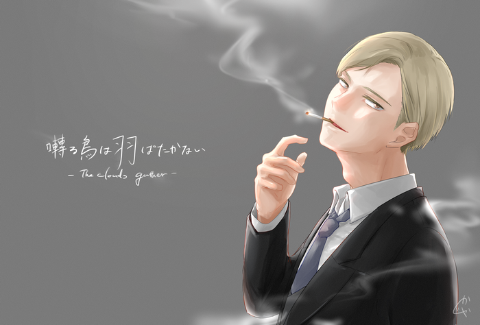 Yashiro from Twittering Birds Never Fly smoking
