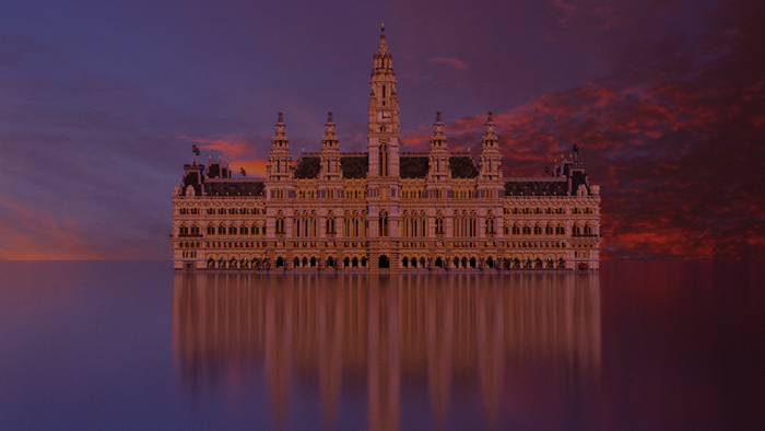 Wiener Rathaus in Vienna, Austria at sunset