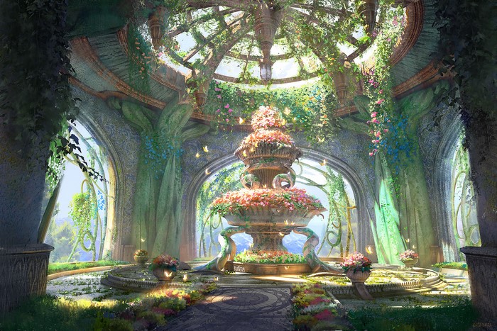 Enchanted Garden Fountain with Butterflies