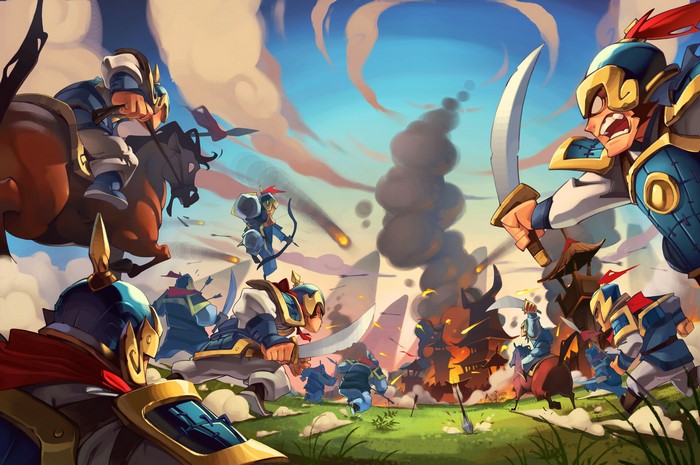 Fantasy Battle with Warriors and Horses