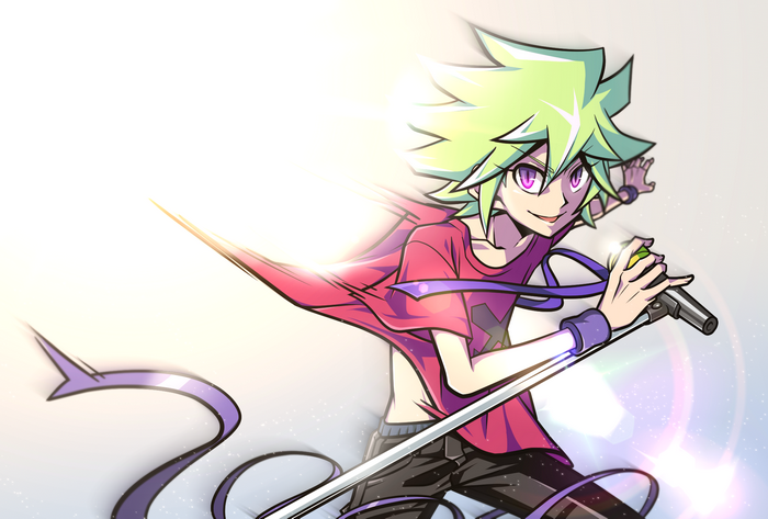 Roa Kirishima from Yu-Gi-Oh! holding a microphone