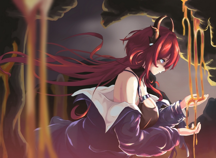 Surtr from Arknights with molten lava