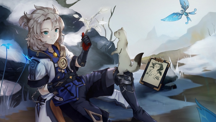 Albedo with a small creature and a drawing