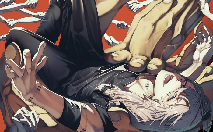 Mahito with Grey Hair and Grey Eyes