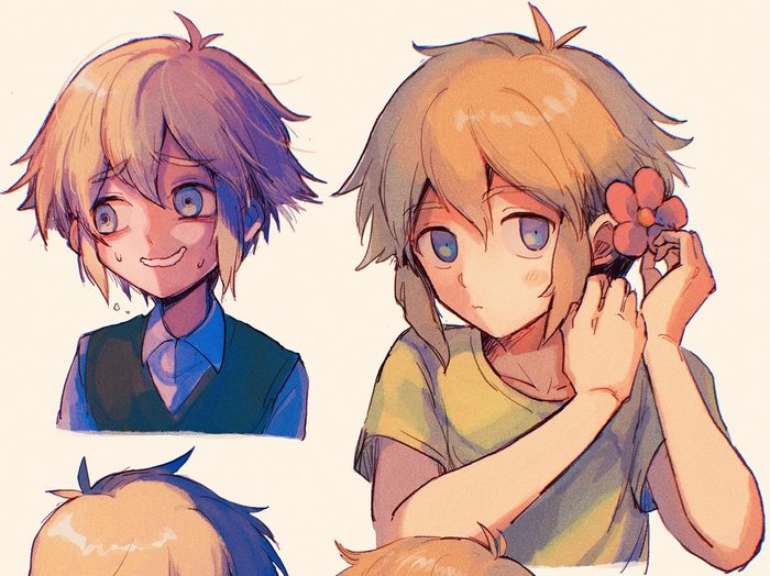 Omori Character Basil with Blonde Hair and Blue Eyes