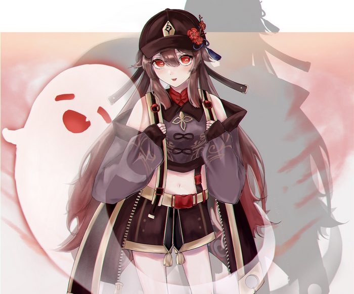 Hu Tao with a ghost companion