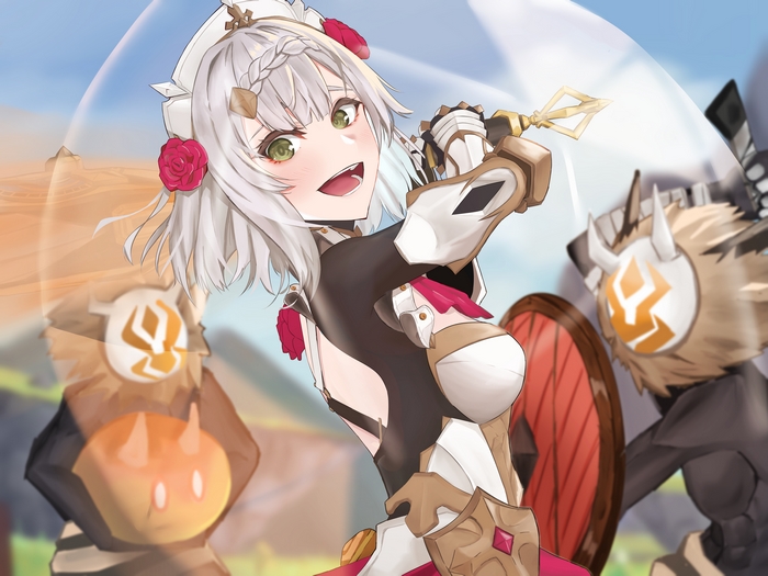 Noelle (Genshin Impact) fighting enemies