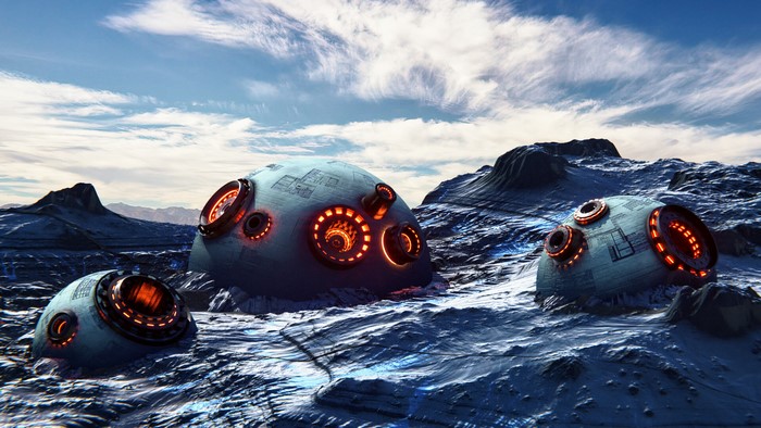 Alien structures on a rocky, alien planet