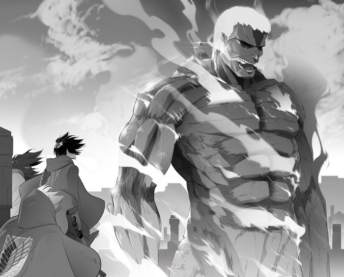 Armored Titan and Survey Corps in Attack on Titan