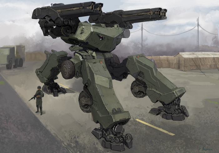 Military Sci-Fi Robot with Soldier