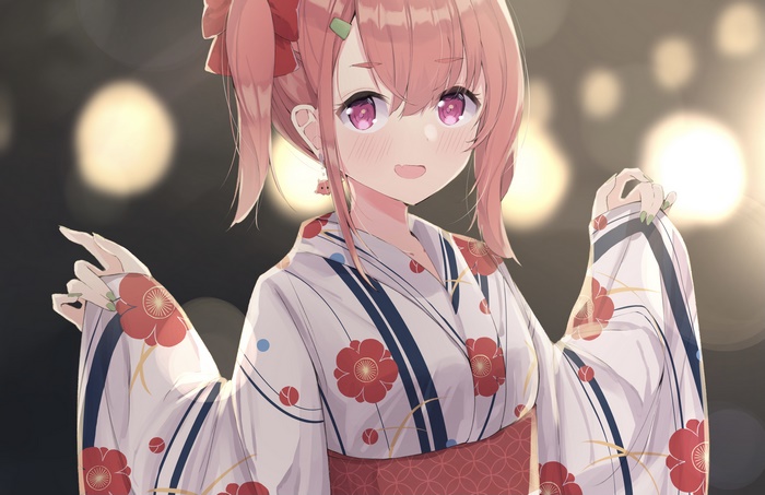 Sasaki Saku in a white and red floral yukata