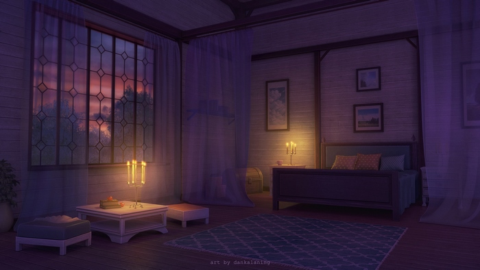 Bedroom with a large window and bed