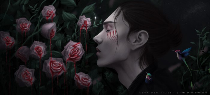 Eren Yeager Surrounded by Bleeding Roses